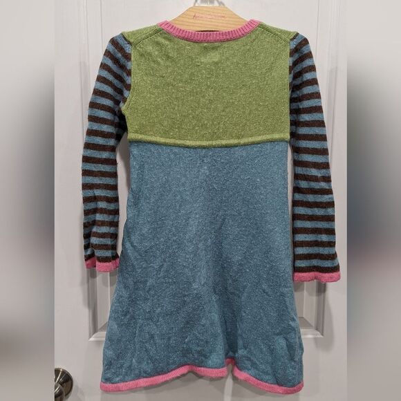 Mini Boden Sweater Dress Blue Green Pink Flower Cotton Angora Wool Girl Size 7 8 - Picture 3 of 8